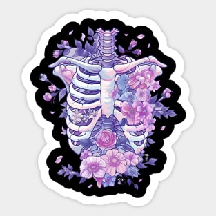 Pastel Goth Kawaii Floral Ribcage Creepy Cute Aesthetic Sticker